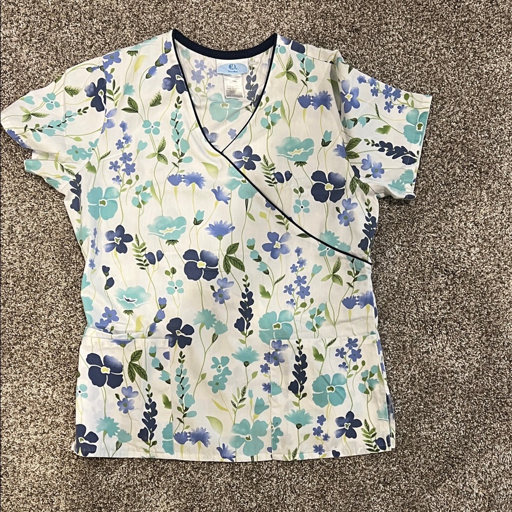 Floral Print Women's Scrub Top